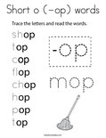 Short o (-op) words Coloring Page