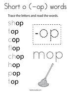 Short o (-op) words Coloring Page