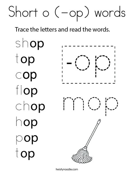 Short o (-op) words Coloring Page