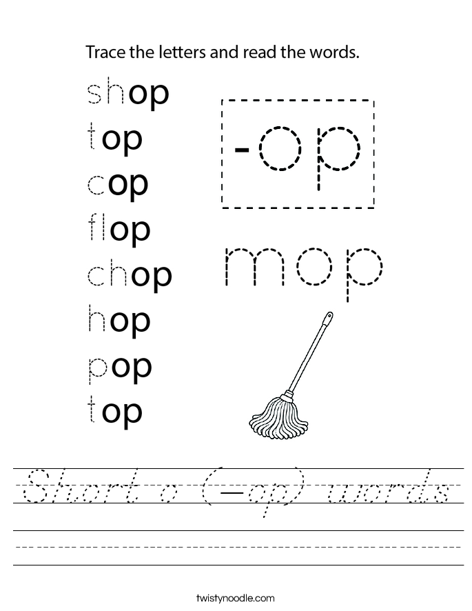 Short o (-op) words Worksheet