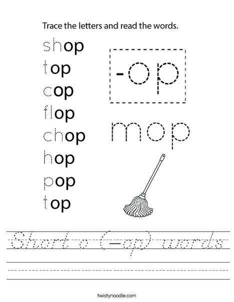 Short o (-op) words Worksheet