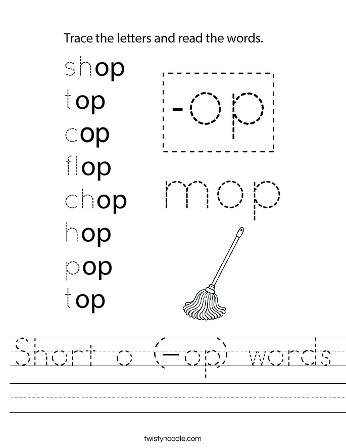 Short o (-op) words Worksheet