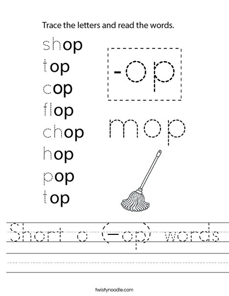 Short o (-op) words Worksheet