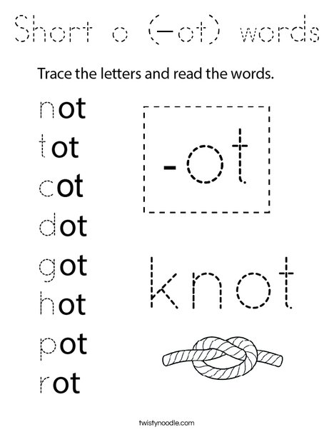 Short o (-ot) words Coloring Page