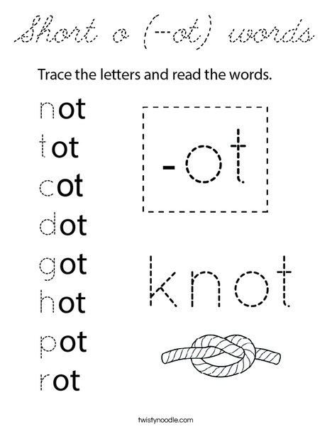 Short o (-ot) words Coloring Page