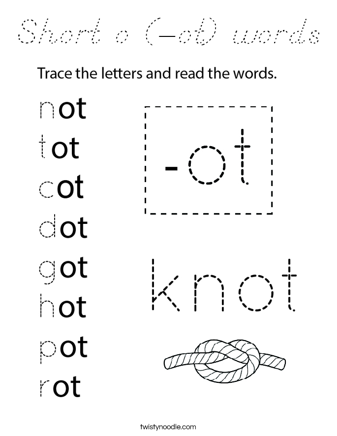 Short o (-ot) words Coloring Page