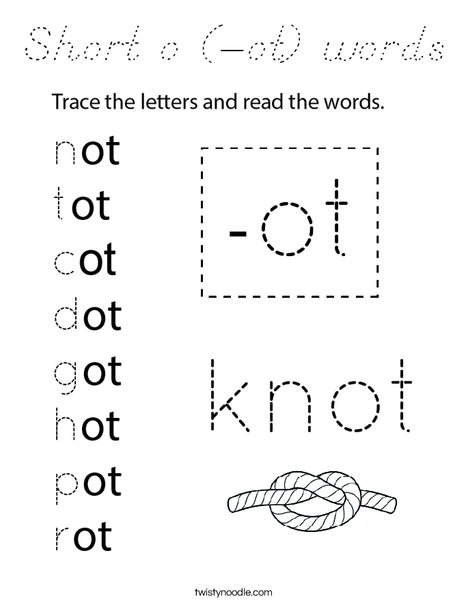 Short o (-ot) words Coloring Page