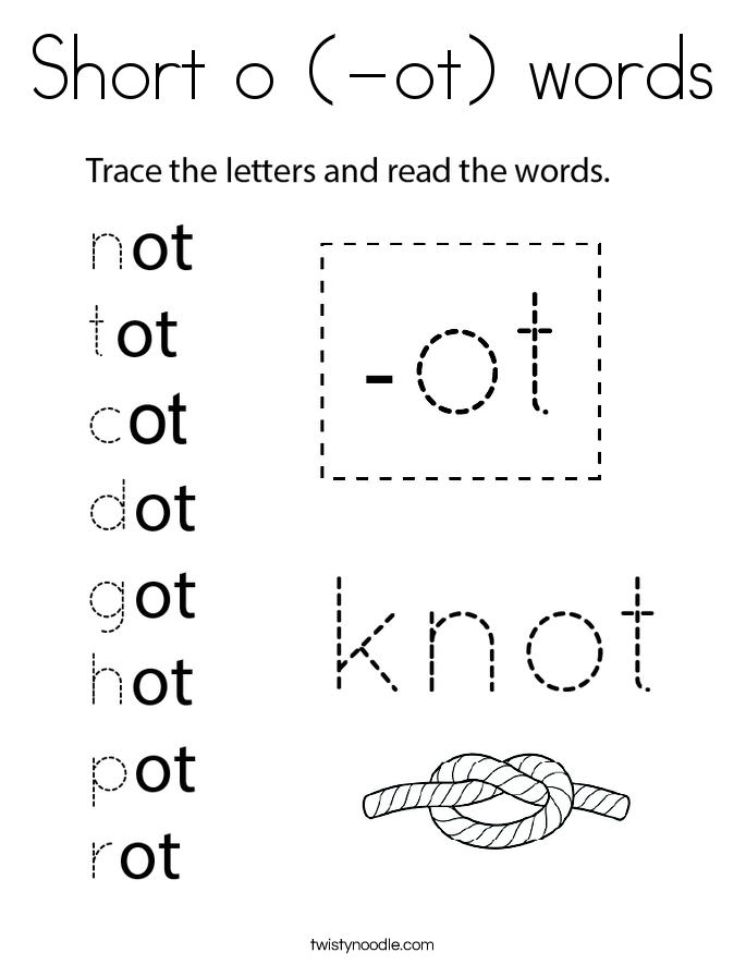 Short o (-ot) words Coloring Page