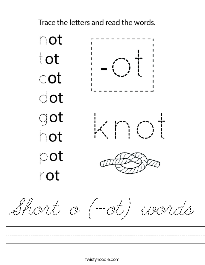 Short o (-ot) words Worksheet