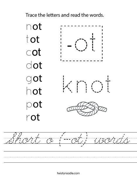 Short o (-ot) words Worksheet