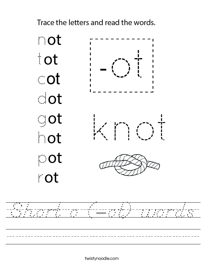 Short o (-ot) words Worksheet