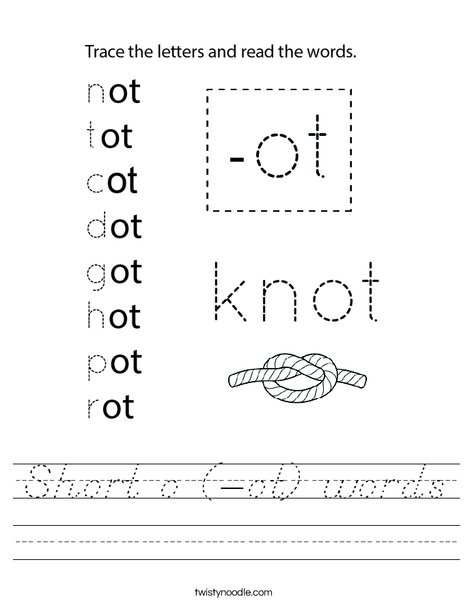 Short o (-ot) words Worksheet