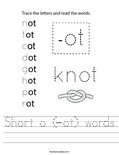 Short o (-ot) words Worksheet