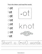 Short o (-ot) words Handwriting Sheet