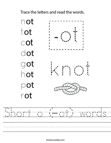 Short o (-ot) words Worksheet