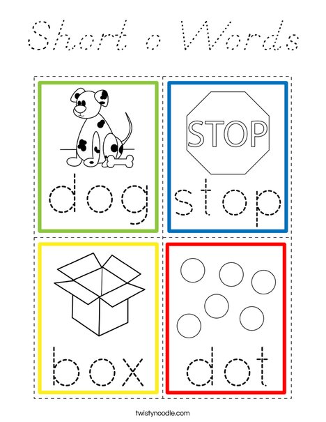 Short o Words Coloring Page