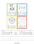 Short o Words Worksheet
