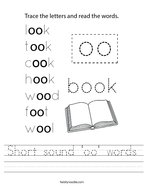 Short sound 'oo' words Handwriting Sheet