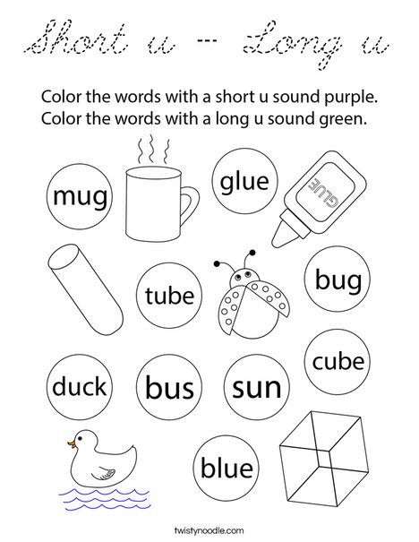 Short u - Long u Coloring Page
