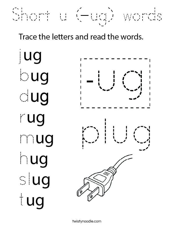 Short u (-ug) words Coloring Page