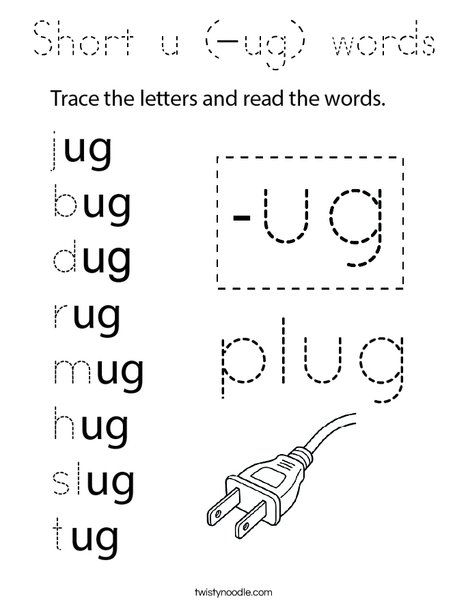 Short u (-ug) words Coloring Page