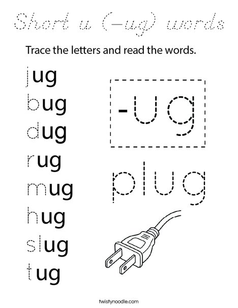 Short u (-ug) words Coloring Page