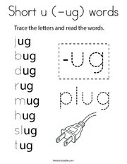 Short u (-ug) words Coloring Page