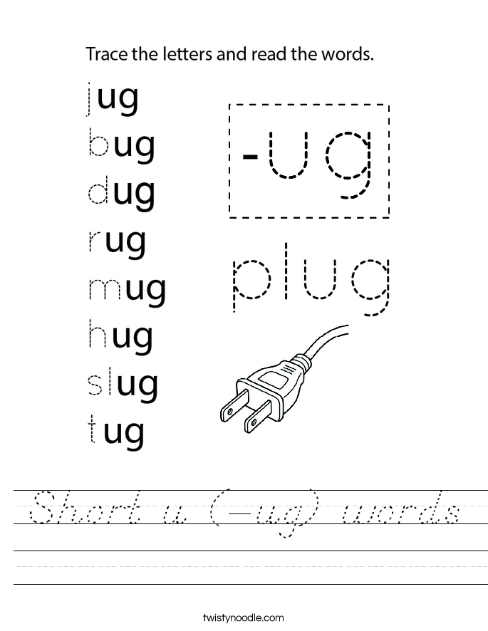 Short u (-ug) words Worksheet
