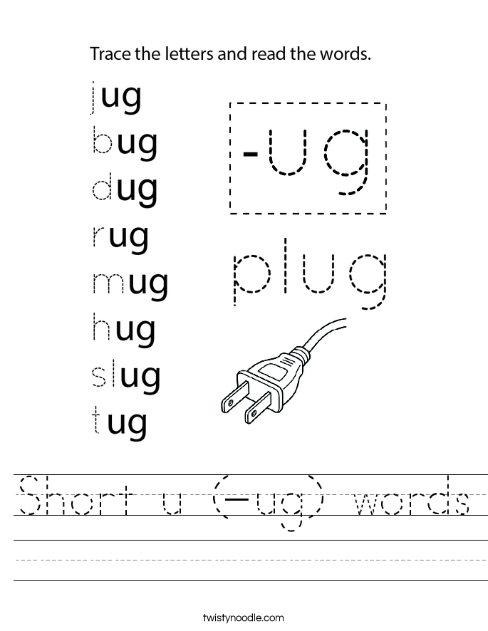 Short u (-ug) words Worksheet