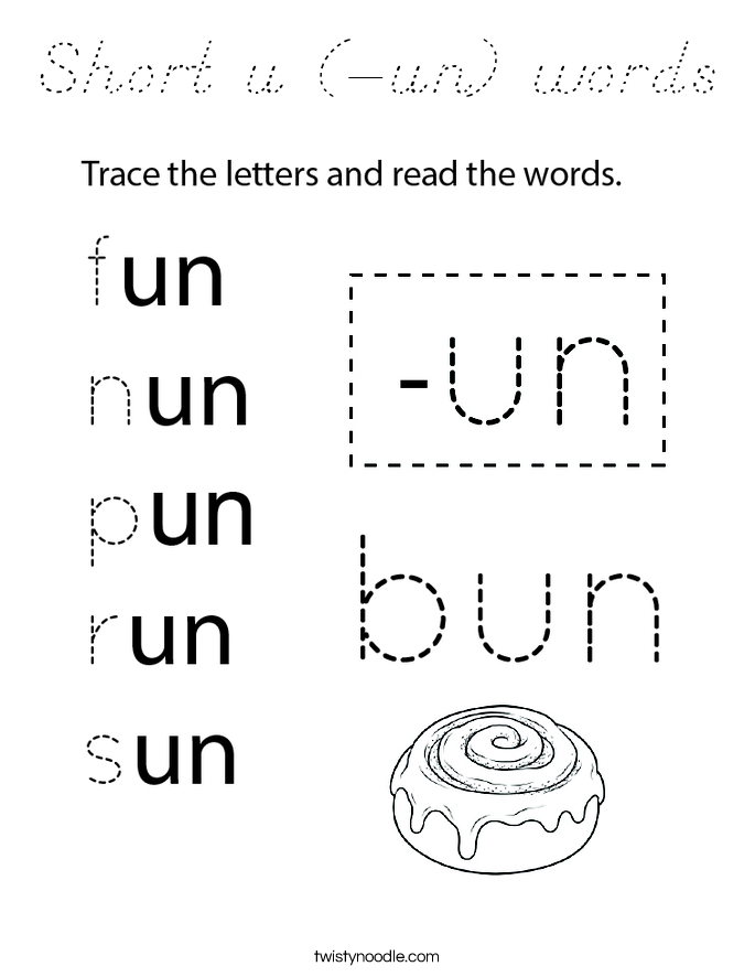 Short u (-un) words Coloring Page