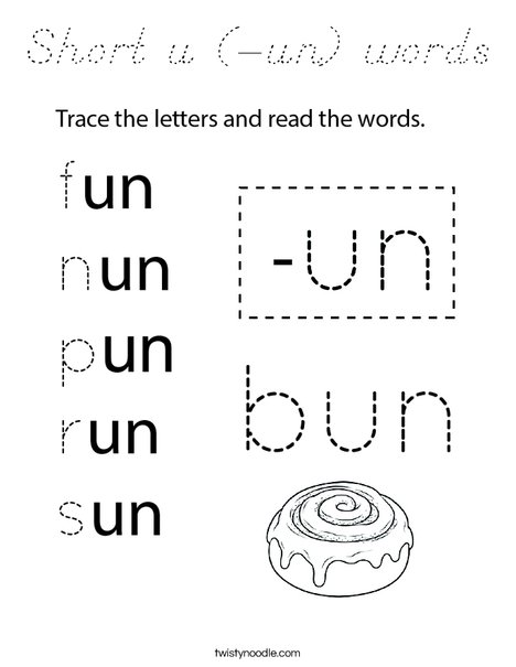 Short u (-un) words Coloring Page