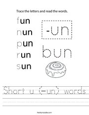 Short u (-un) words Handwriting Sheet