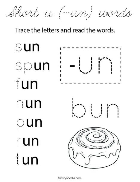 Short u (-un) words Coloring Page