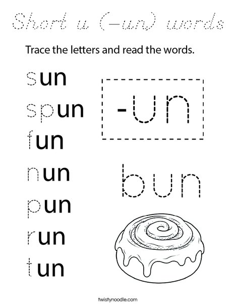 Short u (-un) words Coloring Page