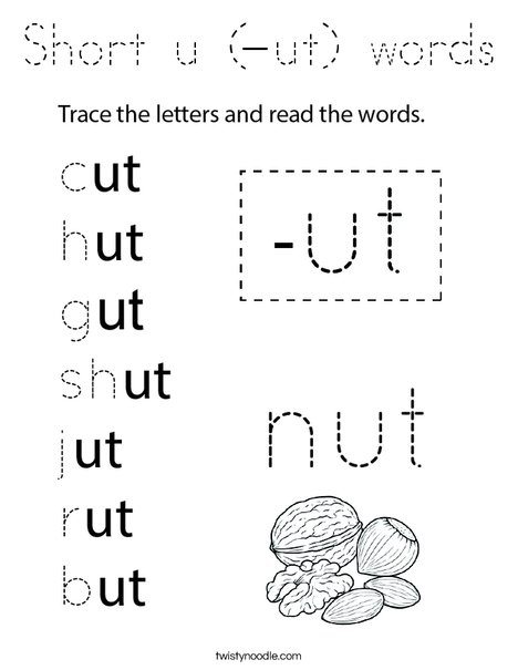 Short u (-ut) words Coloring Page