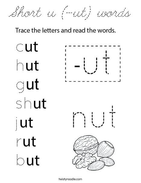 Short u (-ut) words Coloring Page