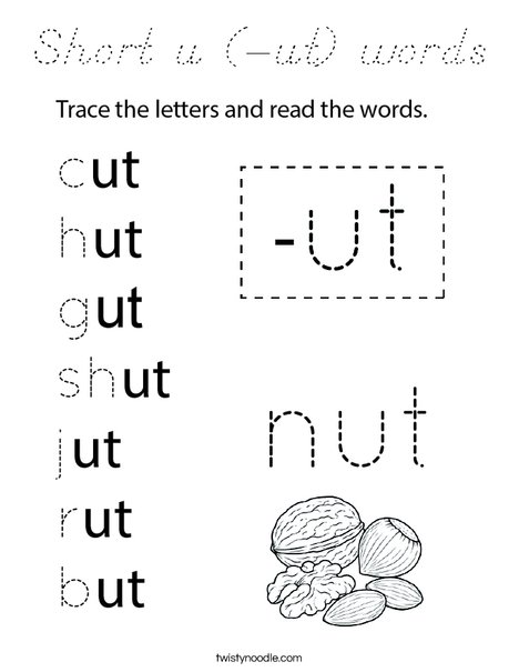 Short u (-ut) words Coloring Page