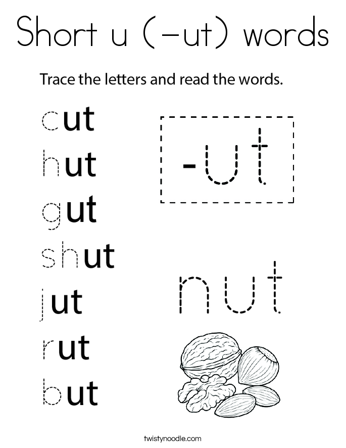 Short u (-ut) words Coloring Page