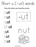 Short u (-ut) words Coloring Page