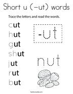 Short u (-ut) words Coloring Page