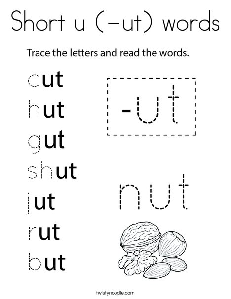 Short u (-ut) words Coloring Page