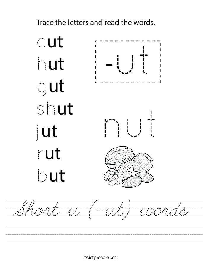 Short u (-ut) words Worksheet