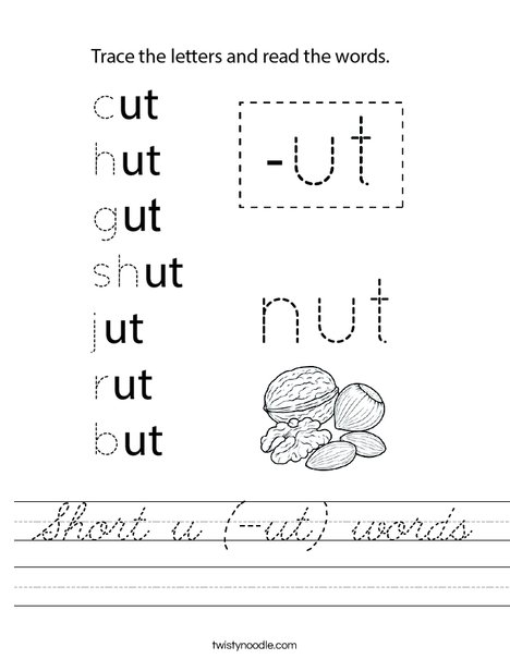 Short u (-ut) words Worksheet
