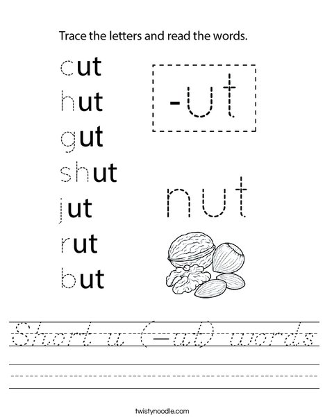 Short u (-ut) words Worksheet