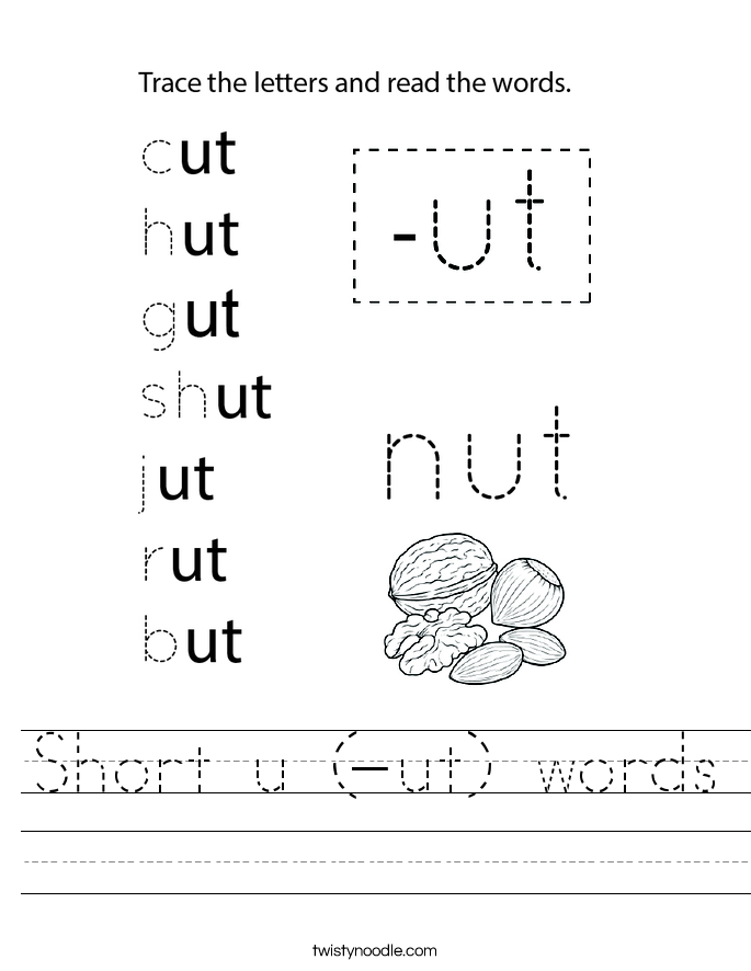 Short u (-ut) words Worksheet