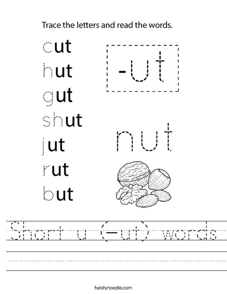 Short u (-ut) words Worksheet