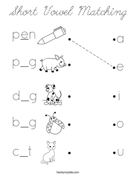 Short Vowel Matching Coloring Page