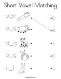 Short Vowel Matching Coloring Page