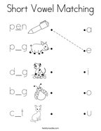 Short Vowel Matching Coloring Page