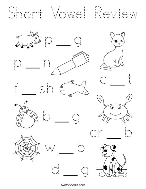 Short Vowel Review Coloring Page